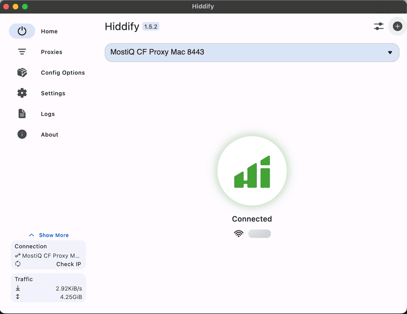 Кнопка добавления профиля в Hiddify на Windows