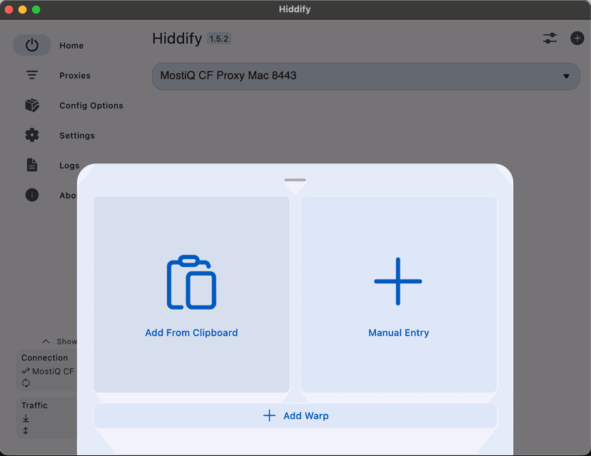 Импорт из буфера обмена в Hiddify на Windows